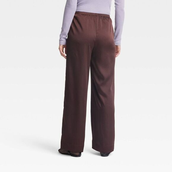 A New Day - Women's Mid-Rise Satin Pull-On Pants - A New Day B Brown - Picture 2 of 3